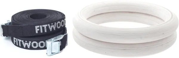 FitWood ULPU Gymnastikkringer 28mm - Glazing-overflate / Sort Stropp